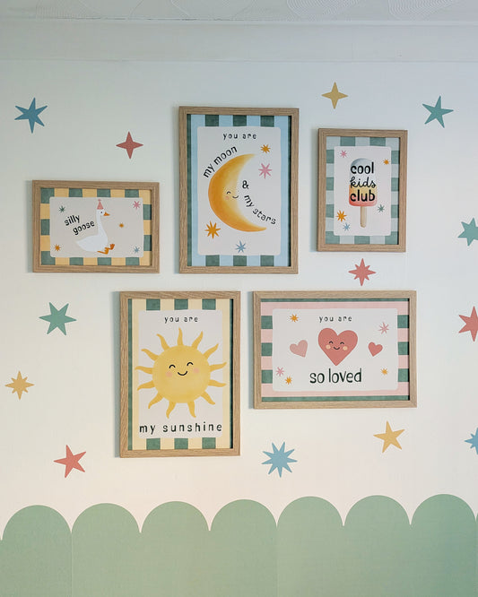 Kids Room Gallery Wall | Silly Goose, Moon and Sun Prints | Framed or Unframed Options