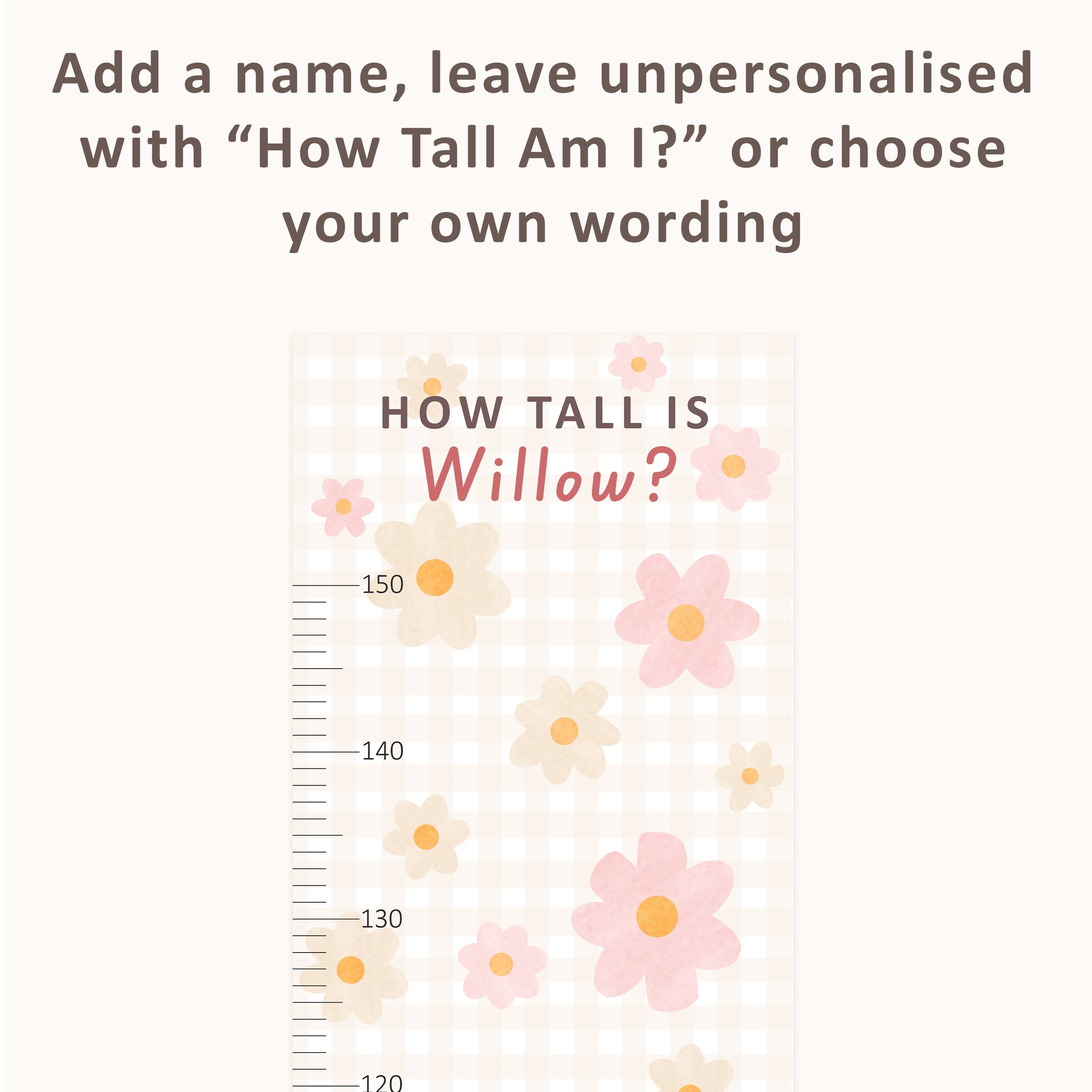 Personalised Children’s Height Chart Wall Sticker - Gingham Daisies