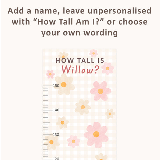 Personalised Children’s Height Chart Wall Sticker - Gingham Daisies