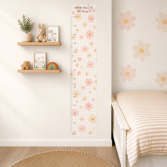 Personalised Children’s Height Chart Wall Sticker - Gingham Daisies