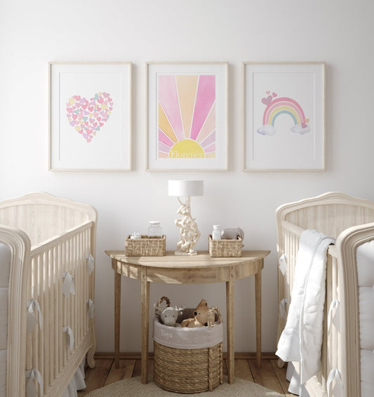 Girls Personalised Rainbow Set of 3 Wall Prints | Wall Art for Nursery, Bedroom or Playroom - RoseRowanDesign - Wall Art