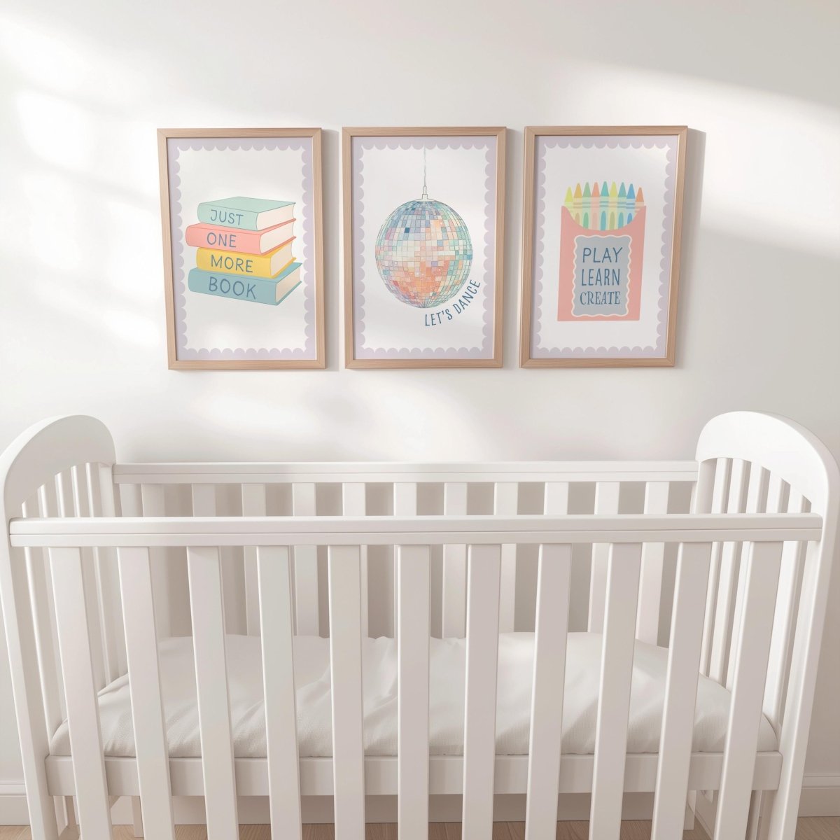 Girls Wall Art Prints Set - Pastel Books Disco Ball Crayons - RoseRowanDesign - 