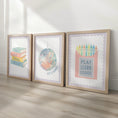 Load image into Gallery viewer, Girls Wall Art Prints Set - Pastel Books Disco Ball Crayons - RoseRowanDesign - 
