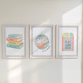 Load image into Gallery viewer, Girls Wall Art Prints Set - Pastel Books Disco Ball Crayons - RoseRowanDesign - 
