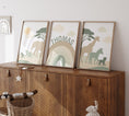 Load image into Gallery viewer, Green & Beige Safari Animals | Set of 3 Prints | Rainbow Nursery Art - RoseRowanDesign - Wall Art
