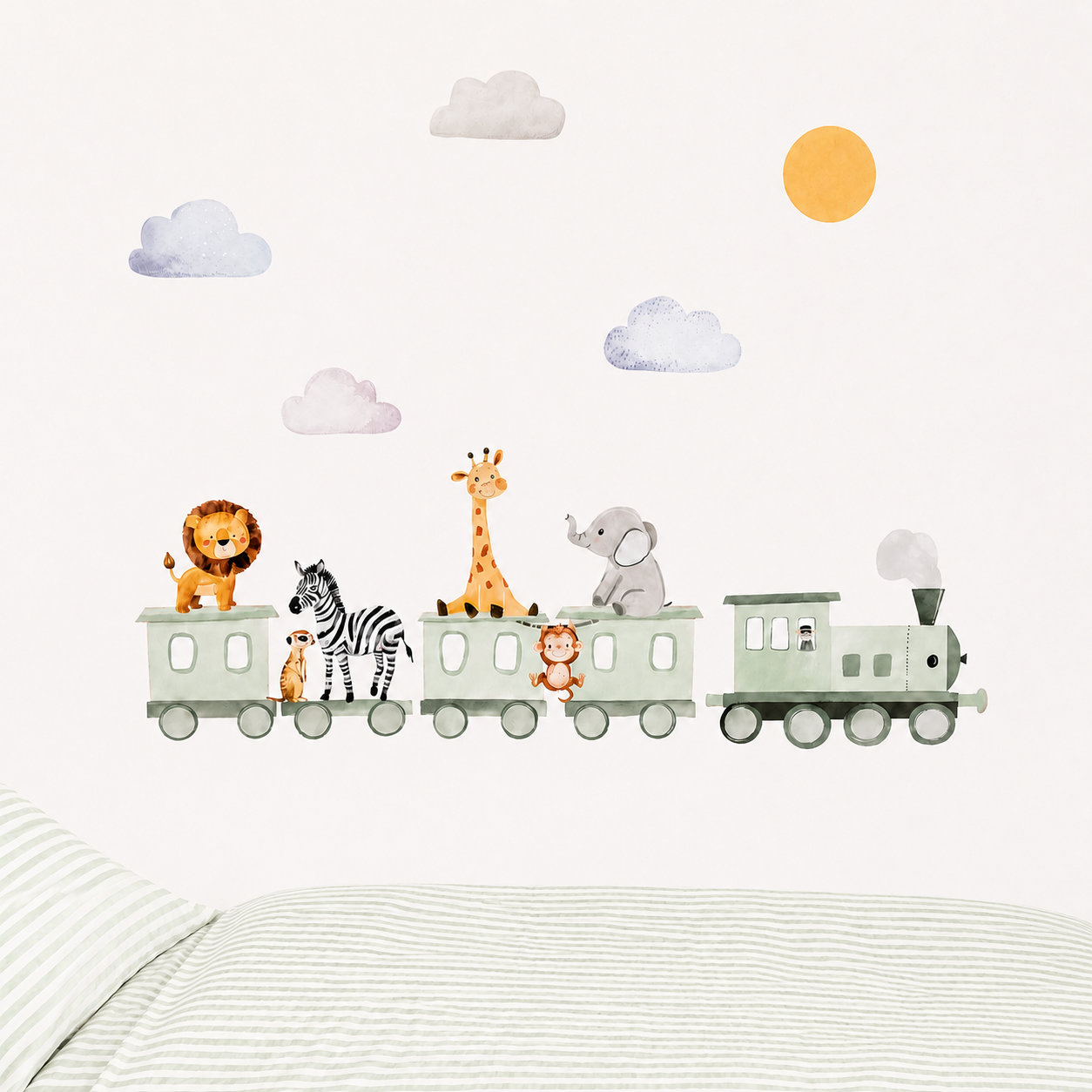 Premium Fabric Nursery Wall Stickers - Train and Safari Animals