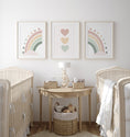 Load image into Gallery viewer, Hearts and Rainbow | Set of 3 Prints | Dusty Pink and Green - RoseRowanDesign - Wall Art
