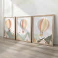 Load image into Gallery viewer, Hot Air Balloon Animals Nursery Prints, Set Of 3 Whimsical Folk Decor, Kids Wall Art Unisex Optional Frame, Personalised Playroom Posters - RoseRowanDesign - 
