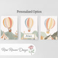 Load image into Gallery viewer, Hot Air Balloon Animals Nursery Prints, Set Of 3 Whimsical Folk Decor, Kids Wall Art Unisex Optional Frame, Personalised Playroom Posters - RoseRowanDesign - 
