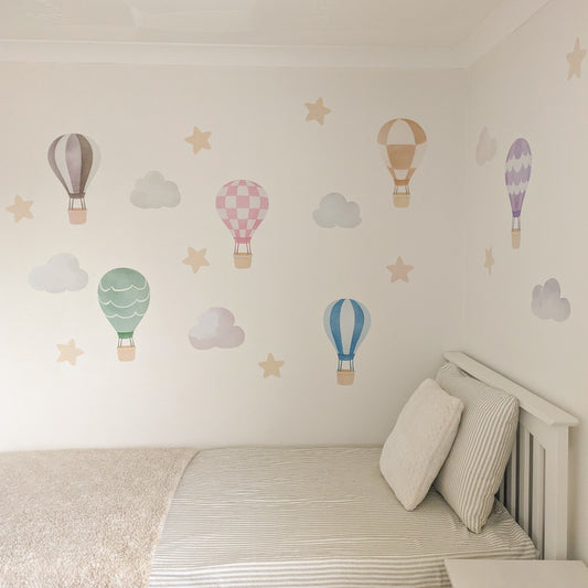 Hot Air Balloon Wall Stickers  Pastel Nursery Decals | Available in 6 Colourways