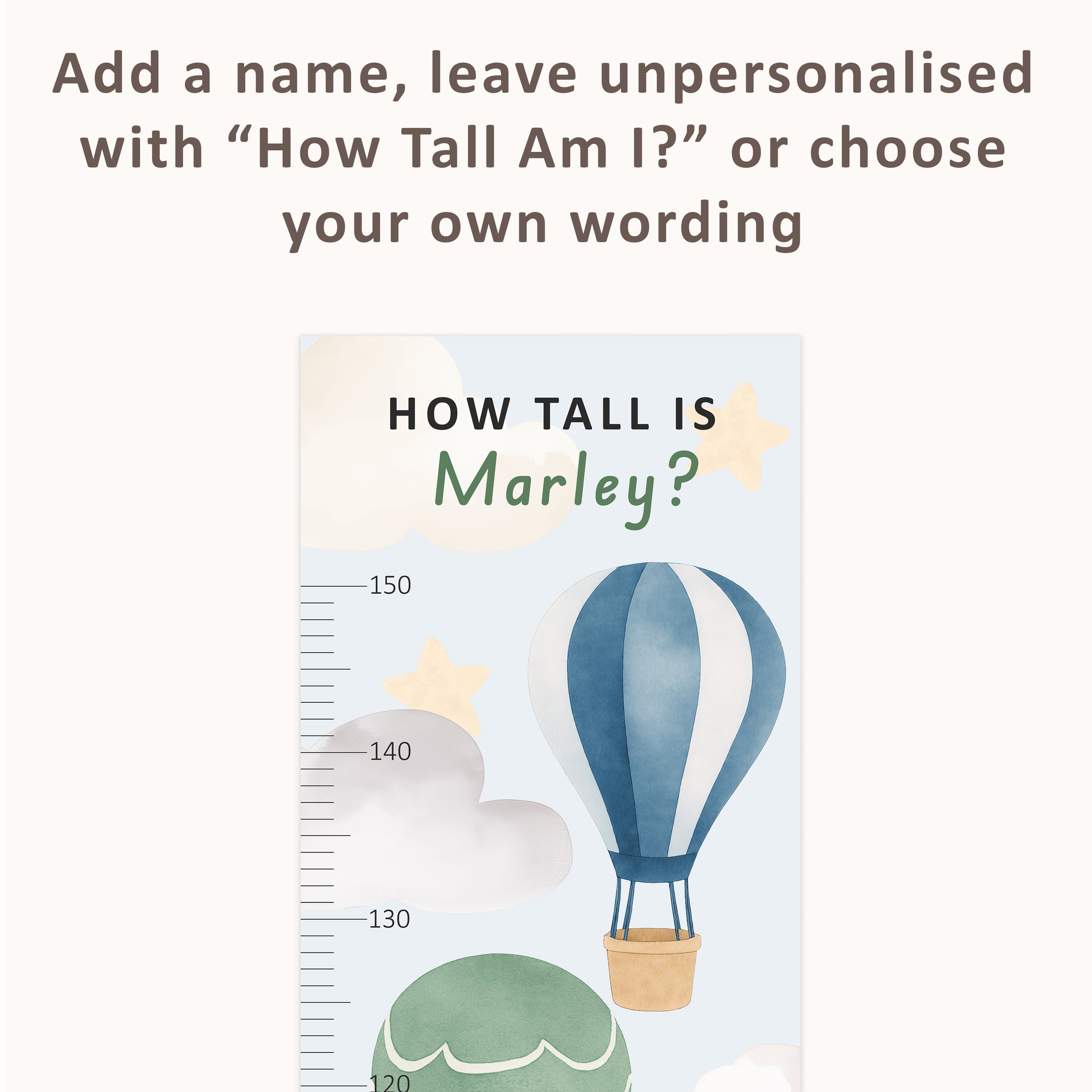Personalised Children’s Height Chart Wall Sticker - Hot Air Balloons