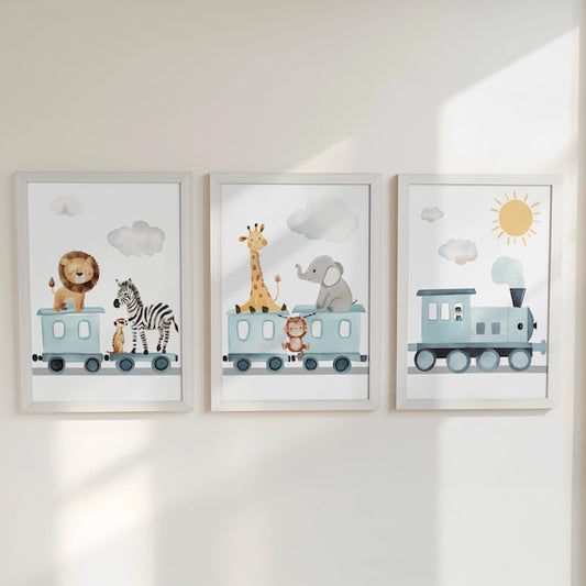 Safari Train Nursery Prints | Set of 3
