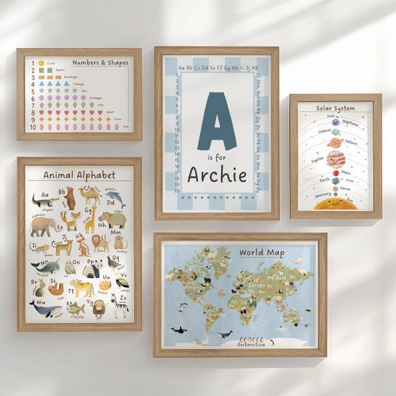 Personalised Educational Nursery Gallery Wall | Set of 5 Prints