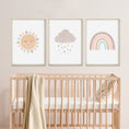 Load image into Gallery viewer, Boho Nursery Prints, Set Of 3 Rainbow Nursery Prints, Sunshine Nursery Prints, Cloud Nursery Wall Art For Baby Girls Bedroom, Neutral Decor
