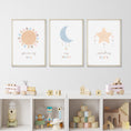 Load image into Gallery viewer, Boho Nursery Prints, Set Of 3 Celestial Nursery Prints, Sun Moon Stars Print, Neutral Nursery Art, Sun Moon Nursery Art For Baby Girls Room
