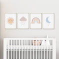 Load image into Gallery viewer, Boho Nursery Prints, Set Of 4 Rainbow Nursery Prints, Weather Nursery Prints, Cloud Nursery Wall Art For Baby Girls Bedroom, Sun and Moon
