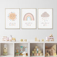 Load image into Gallery viewer, Boho Nursery Prints, Set Of 3 Rainbow Nursery Prints, You Are My Sunshine Print, Neutral Nursery Art, Sun Nursery Art For Baby Girls Room
