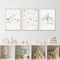 Load image into Gallery viewer, Personalised Name Print, Set Of 3 Wildflower Nursery Prints, floral Nursery Prints, Wild Flower Nursery Wall Art For Baby Girls Boho Bedroom

