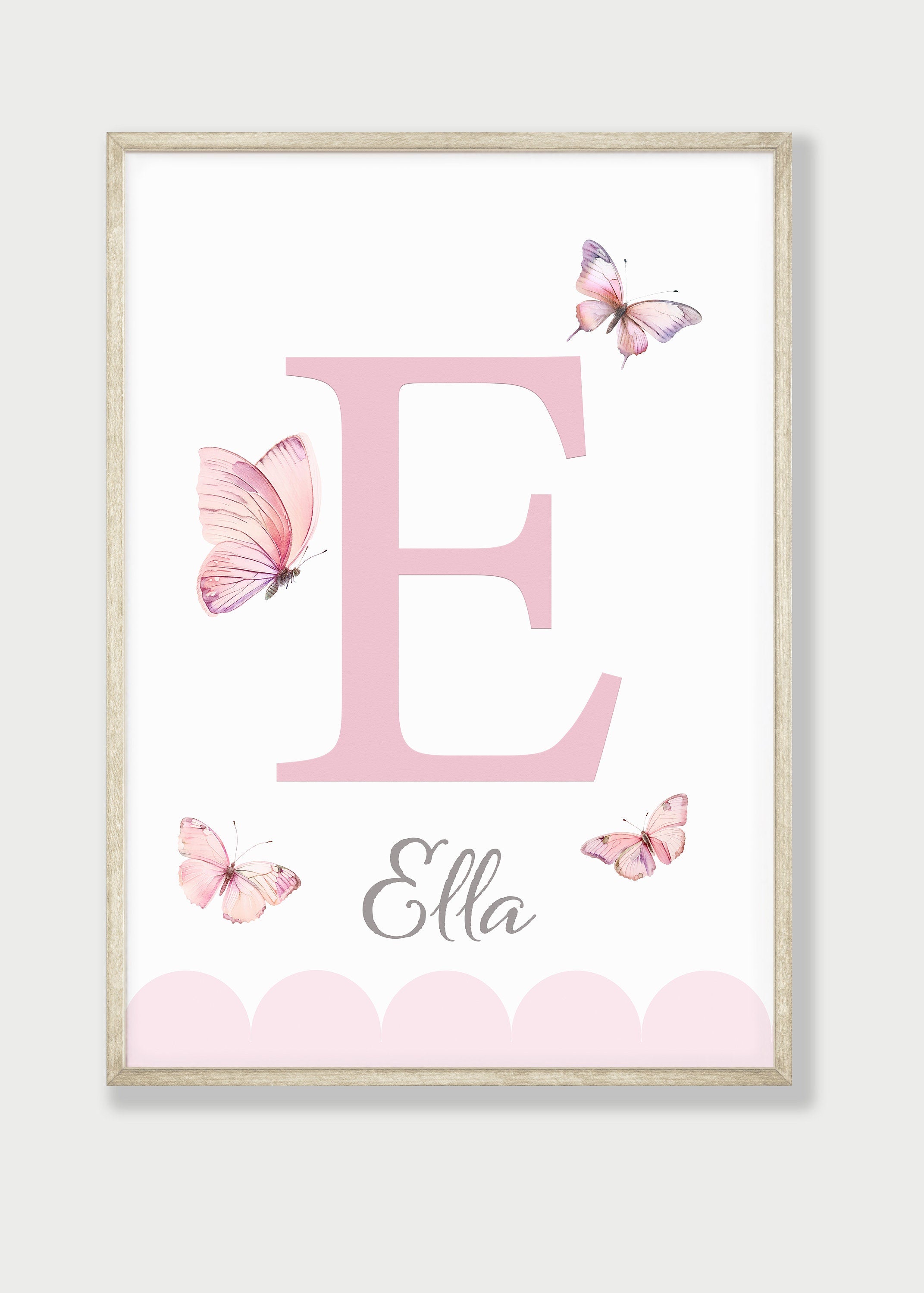 Pink Butterfly Personalised Set Of 3 Nursery Prints For Baby Girls Room, Girl Bedroom Prints, Pink Nursery Decor Wall Art, Butterflies Print