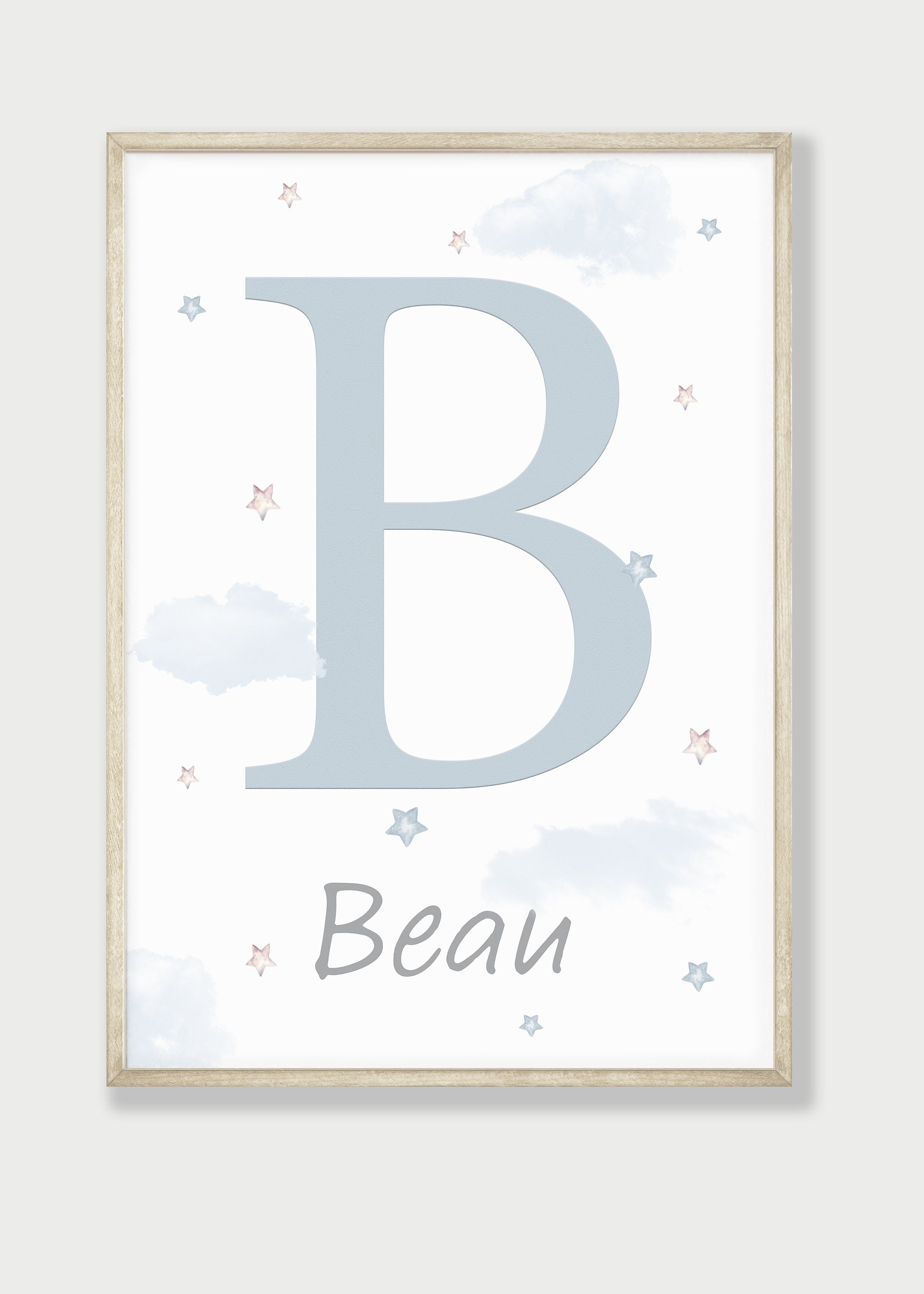 Personalised Name Print For Nursery, Safari Nursery Wall Art For Baby Girls Bedroom, Girls Nursery Decor, Hot Air Balloon Moon and Stars Art