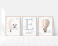 Load image into Gallery viewer, Personalised Name Print For Nursery, Safari Nursery Wall Art For Baby Girls Bedroom, Girls Nursery Decor, Hot Air Balloon Moon and Stars Art
