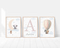Load image into Gallery viewer, Personalised Name Print For Nursery, Safari Nursery Wall Art For Baby Girls Bedroom, Girls Nursery Decor, Hot Air Balloon Moon and Stars Art
