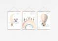 Load image into Gallery viewer, Safari Animal Set of 3 Prints For Nursery, Rainbow Wall Art For Baby Boy Bedroom, Girls Nursery Decor, Hot Air Balloon Moon and Stars Art
