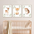 Load image into Gallery viewer, Woodland Animal Nursery Wall Prints, Set of 3, Forest Theme Decor For Babies Bedroom, Neutral Nursery Animal Wall Art, Botanical Playroom
