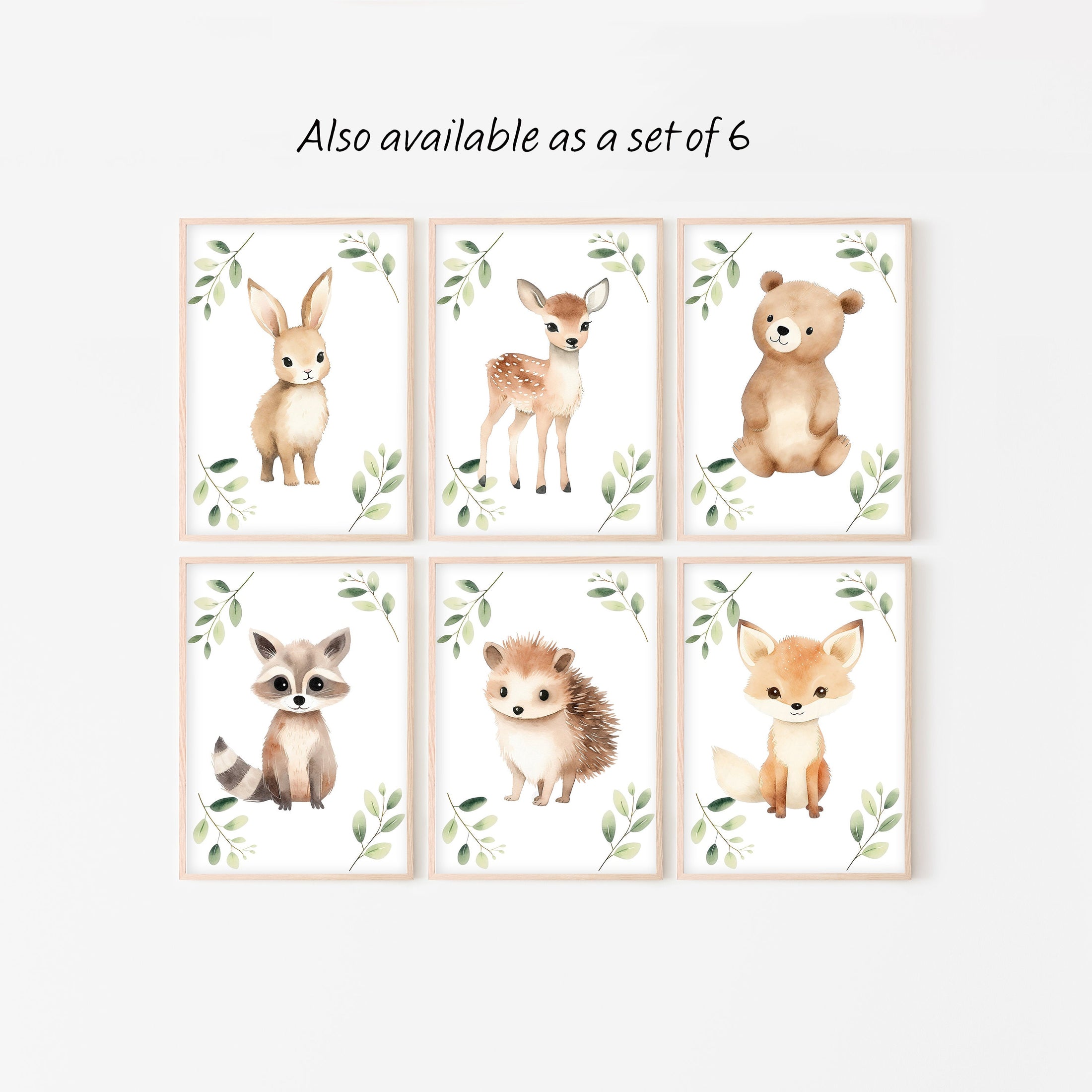 Woodland Animal Nursery Wall Prints, Set of 3, Forest Theme Decor For Babies Bedroom, Neutral Nursery Animal Wall Art, Botanical Playroom