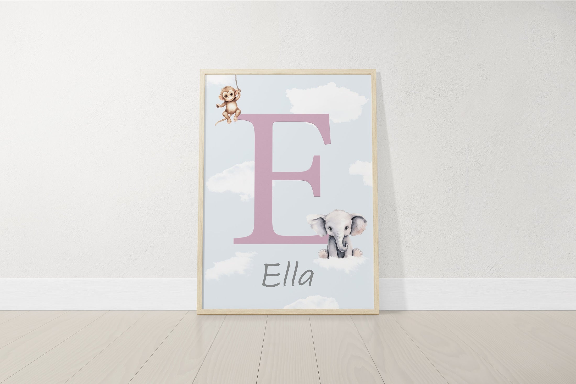 Personalised Name Print For Nursery, Safari Nursery Wall Prints For Baby Boy Bedroom, Rainbow Playroom, Hot Air Balloon Wall Art, Set of 3