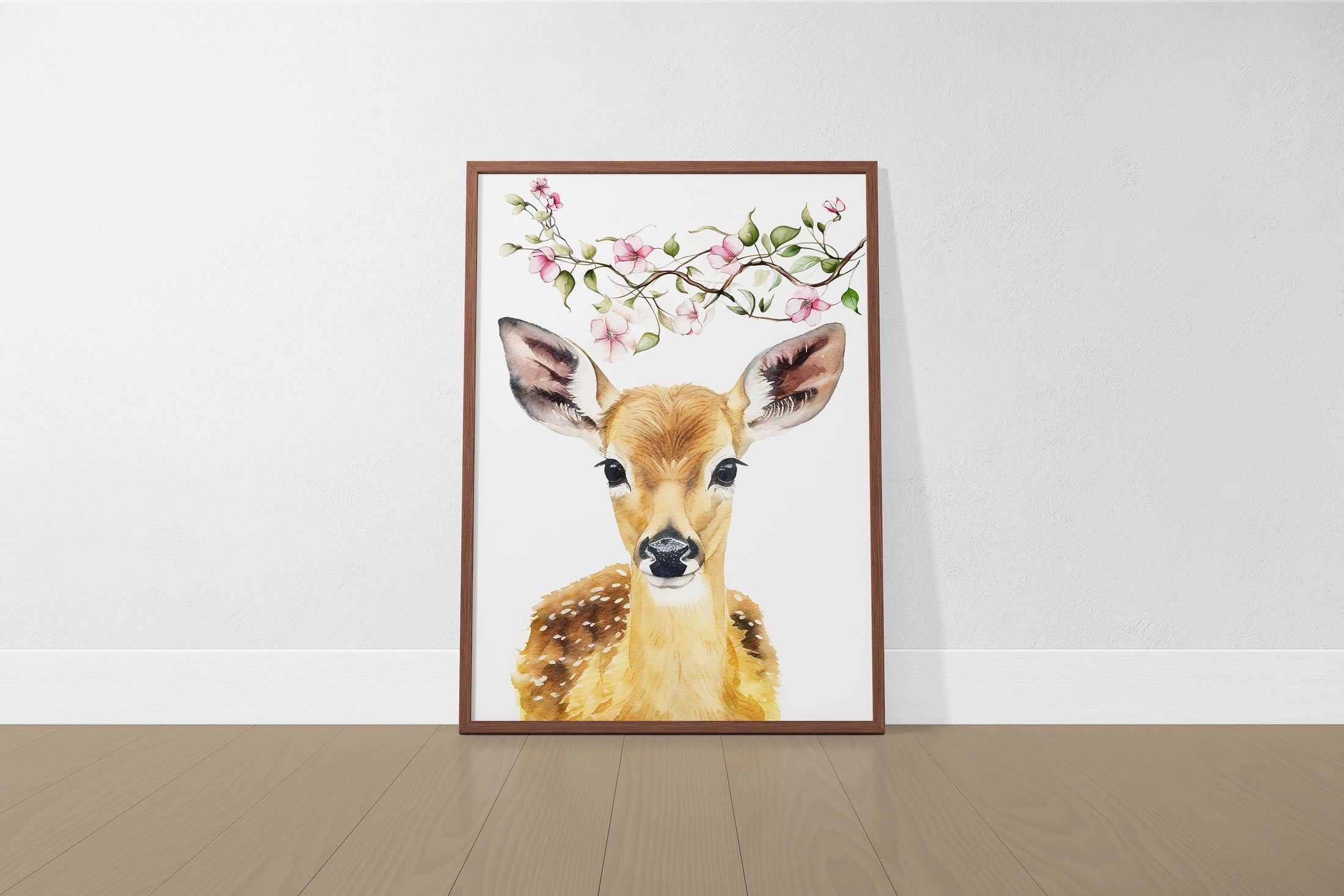 Personalised Name Woodland Animal Nursery Set of 3 Wall Prints, Forest Theme Decor For Baby Girls Bedroom, Pink Blossom Floral Wall Art,
