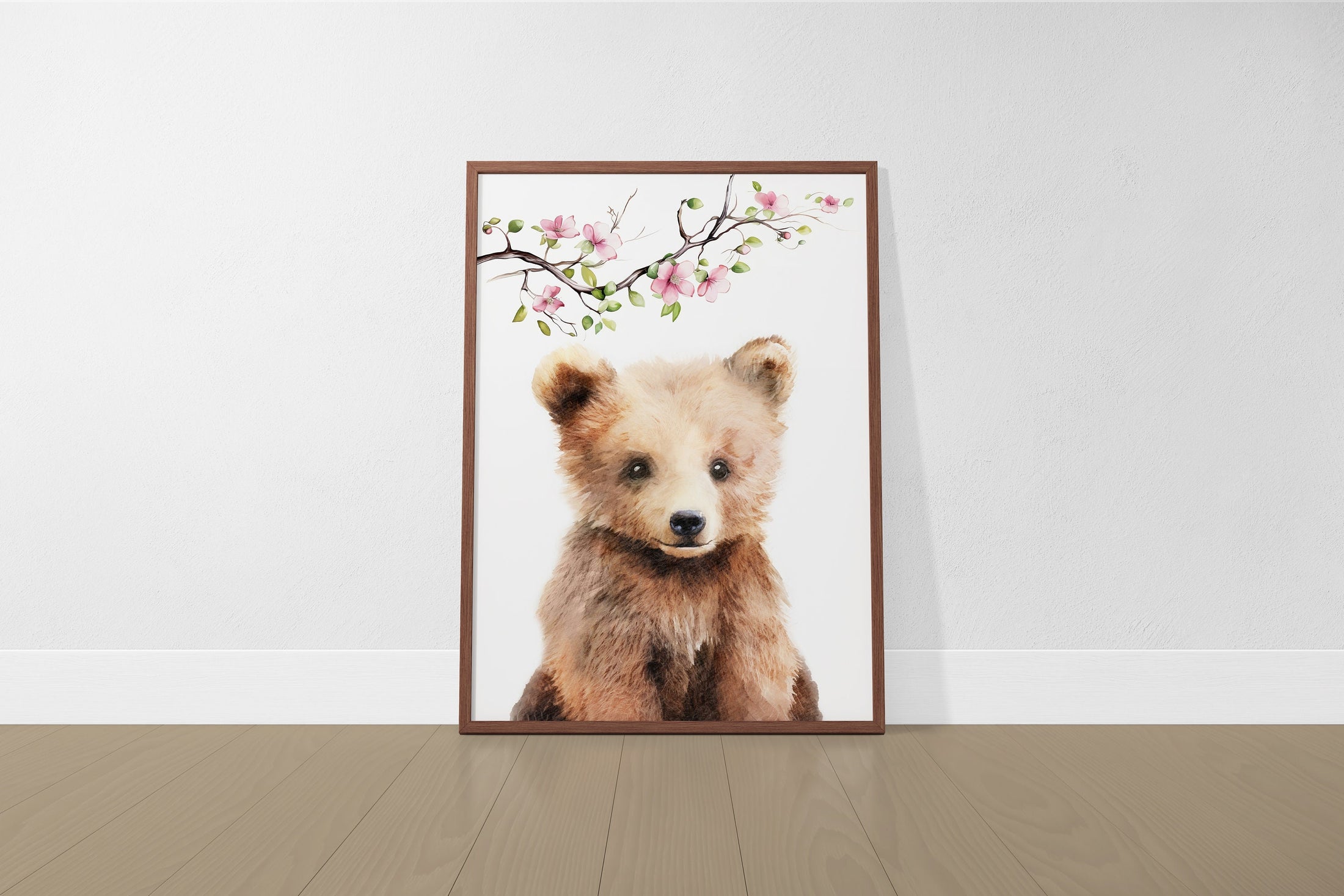 Personalised Name Woodland Animal Nursery Set of 3 Wall Prints, Forest Theme Decor For Baby Girls Bedroom, Pink Blossom Floral Wall Art,