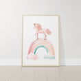 Load image into Gallery viewer, Set of 3 Pink Boho Unicorn Girls Nursery Prints, Rainbow, Sun and Moon Wall Art Prints, Pink Girls Bedroom Decor, Girls Playroom Posters
