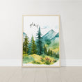 Load image into Gallery viewer, Mountain Nursery Prints, Set Of 3 Forest Decor Nursery Prints, Green Nursery Wall Art, Adventure Playroom Posters, Where The Wild Ones Play
