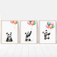 Load image into Gallery viewer, Set of 3 Nursery Wall Prints, Panda Bear Theme Decor For Babies Bedroom, Neutral Nursery Animal Wall Art, Playroom Pictures, Nursery Art
