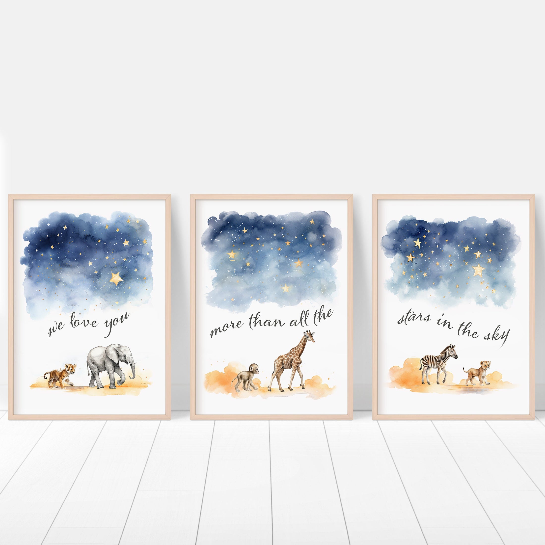 Safari Animal Prints For Nursery, Set Of 3 Star Theme Nursery Wall Art Prints for Babies Room, Gender Neutral Decor, Nursery Quotes Decor
