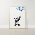 Load image into Gallery viewer, Set of 3 Nursery Wall Prints, Panda Bear Theme Decor for Baby Boys Bedroom, Blue Kids room Wall Art, Playroom Pictures, Balloon Wall Art
