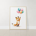 Load image into Gallery viewer, Set of 3 Nursery Wall Prints, Fox & Balloons Print For Babies Bedroom, Gender Neutral Nursery, Animal Art, Unisex Toddler Playroom Pictures
