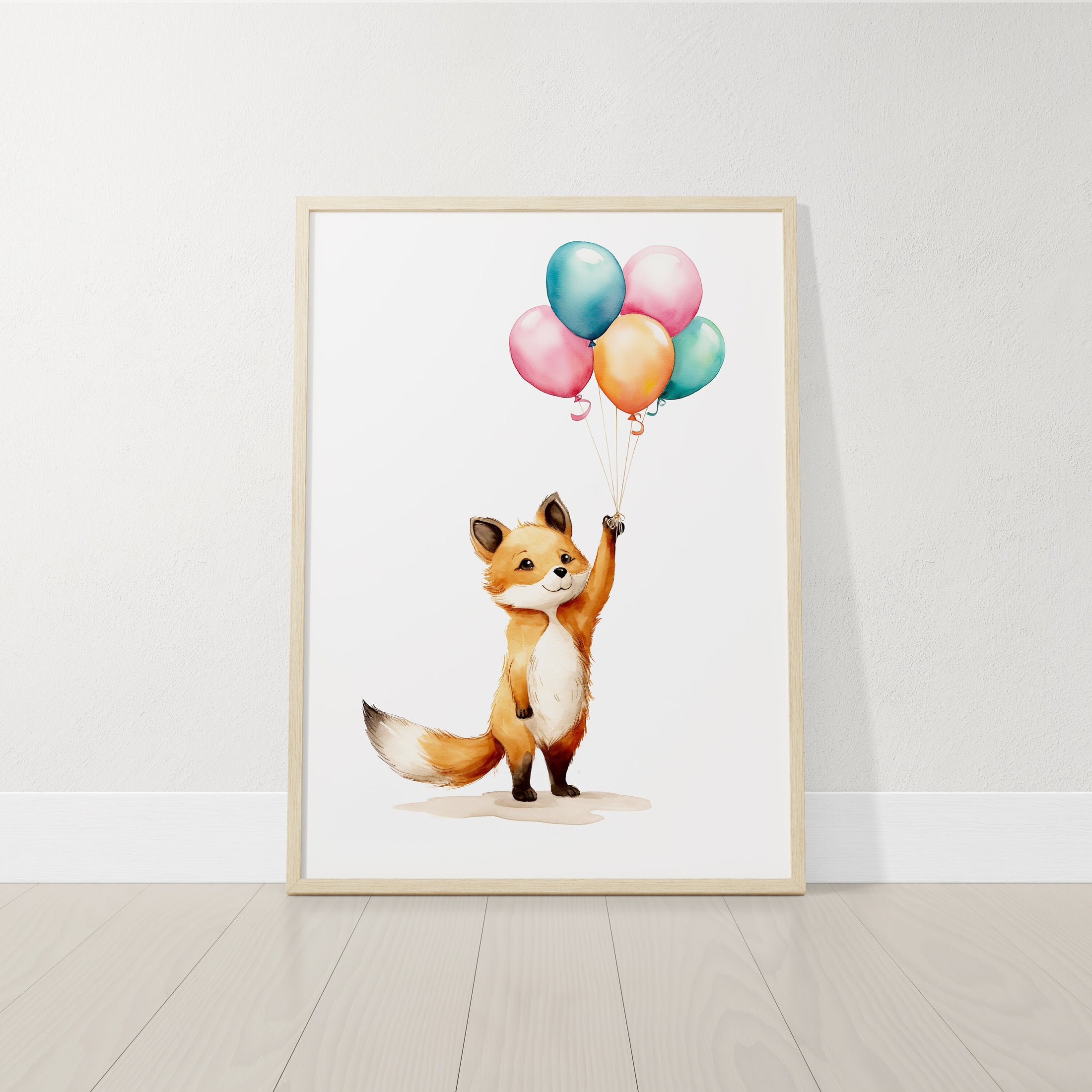 Set of 3 Nursery Wall Prints, Fox & Balloons Print For Babies Bedroom, Gender Neutral Nursery, Animal Art, Unisex Toddler Playroom Pictures