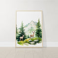Load image into Gallery viewer, Set Of 3 Mountain Nursery Prints, Forest Decor, Green Bedroom Wall Art, Unisex Adventure Awaits Playroom Posters, Woodland Animal Pictures

