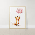 Load image into Gallery viewer, Set of 3 Nursery Wall Prints, Fox & Balloons Print For Babies Bedroom, Baby Girl Neutral Nursery, Animal Art, Toddler Girl Playroom Pictures
