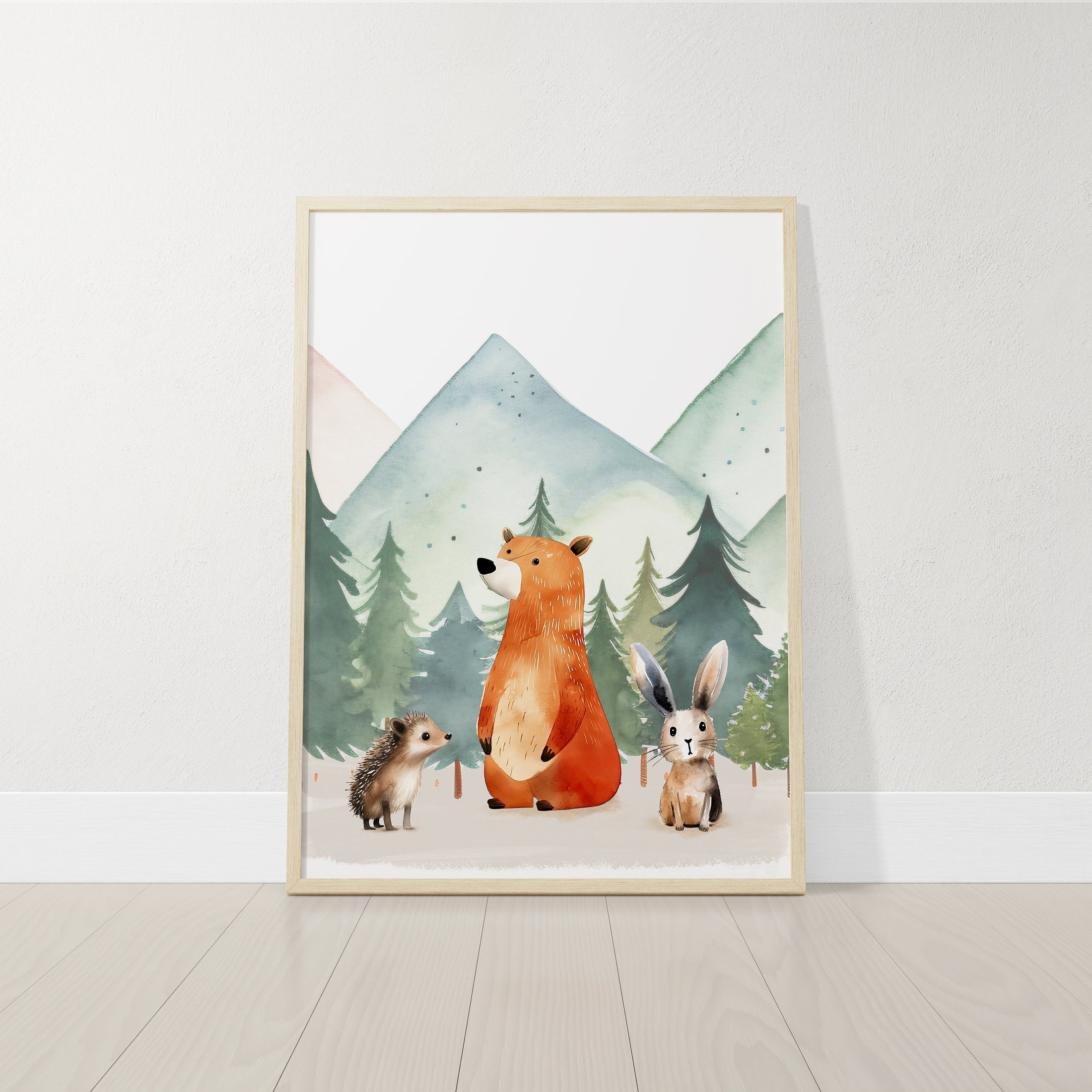 Set Of 3 Woodland Animal Nursery Prints, Green Forest Bedroom Decor Wall Art, Unisex Adventure Outdoor Playroom Posters, Mountain Pictures