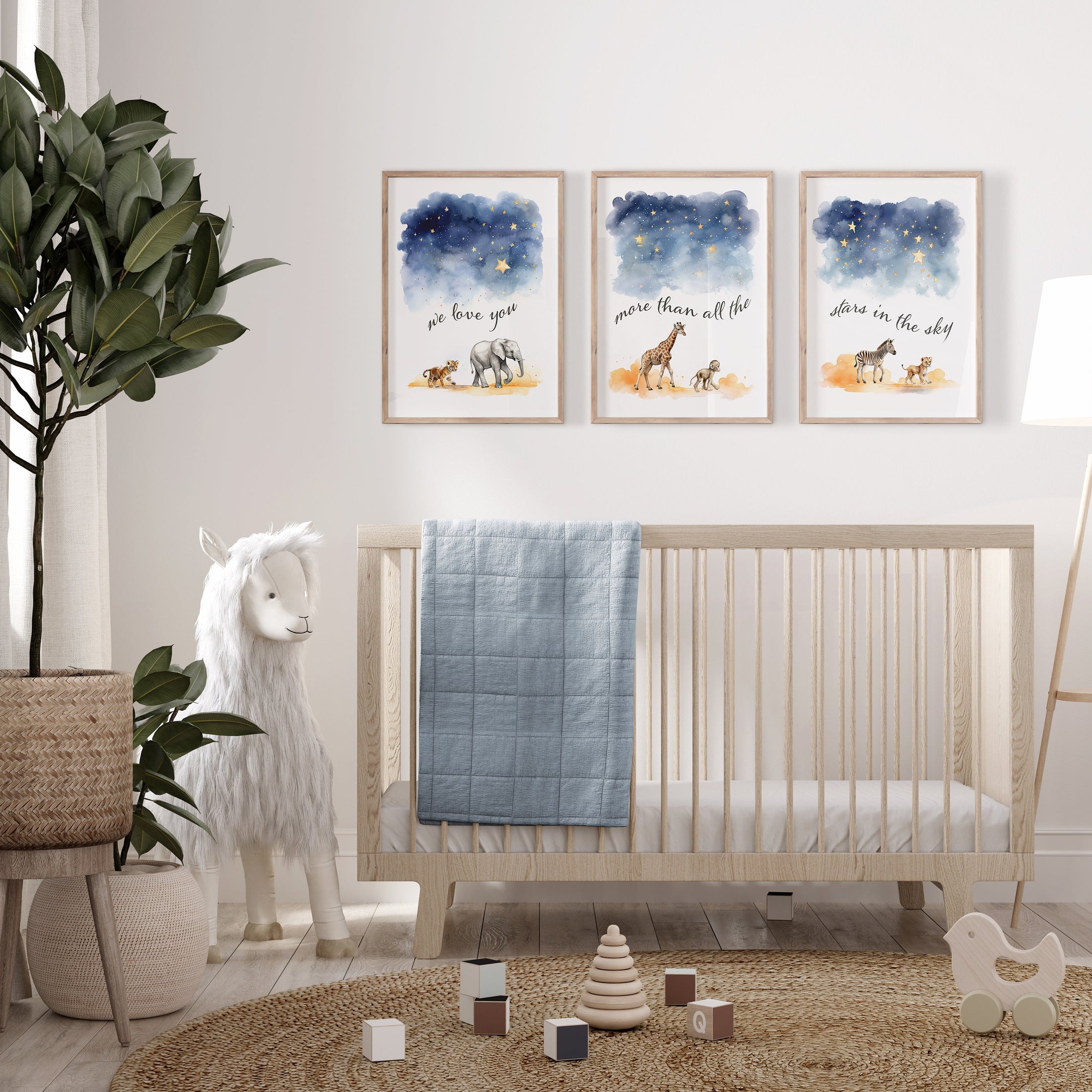 Safari Animal Prints For Nursery, Set Of 3 Star Theme Nursery Wall Art Prints for Babies Room, Gender Neutral Decor, Nursery Quotes Decor