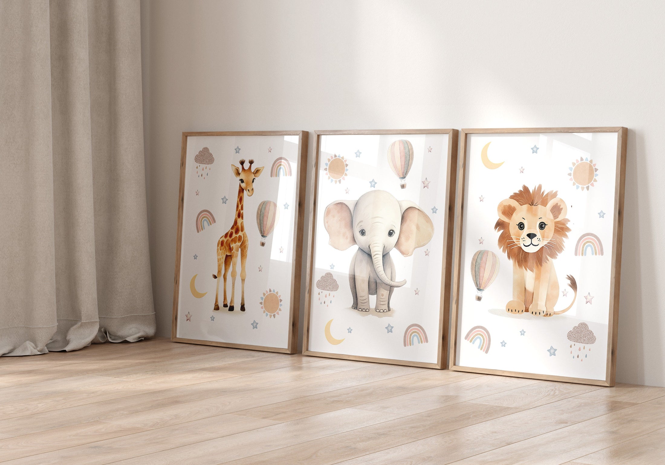 Safari Animal Prints For Nursery, Set Of 6, Boho Nursery Wall Art Prints For Babies Room, Neutral Nursery Decor, Animal Pictures Wall Art