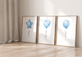 Load image into Gallery viewer, Set of 3 Blue Nursery Wall Prints, Balloons Print For Baby Boys Room, Blue Boys Bedroom Decor, Balloon Art, Toddler Playroom Pictures
