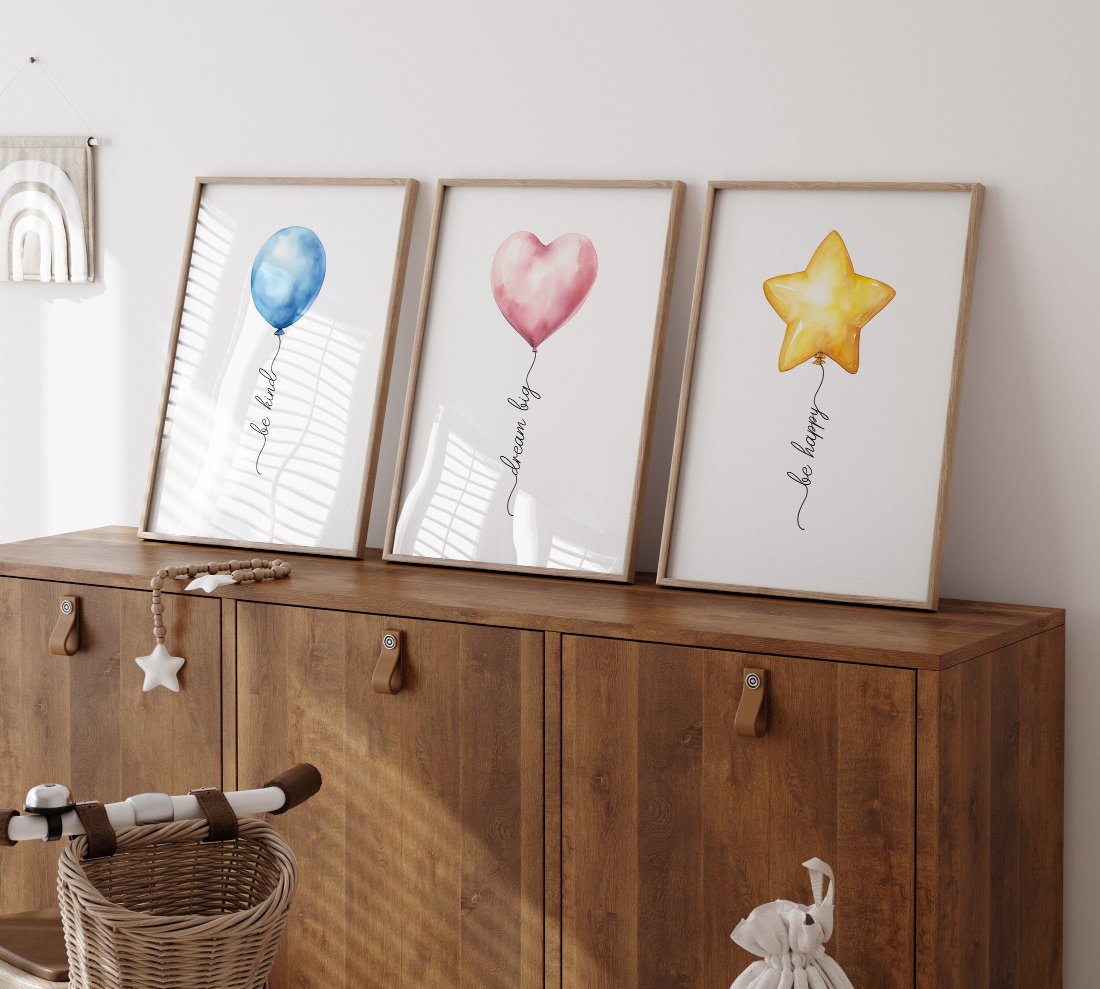 Set of 3 Balloon Nursery Wall Prints, Balloons Print For Babies Room, Gender Neutral Bedroom Wall Decor, Unisex Toddler Playroom Pictures