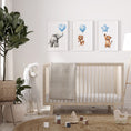 Load image into Gallery viewer, Set of 3 Nursery Wall Art Prints, Safari Animal Decor for Baby Boys Bedroom, Blue Children's Wall Art, Balloons Toddler Playroom Pictures
