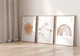 Load image into Gallery viewer, Boho Nursery Prints, Set Of 3 Rainbow Nursery Prints, Wildflower Nursery Prints, Sunshine Nursery Wall Art For Baby Girls Bedroom
