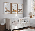 Load image into Gallery viewer, Set of 3 Woodland Animal Nursery Wall Prints, Sleeping Animals for Babies Room, Neutral Prints, Moon & Stars Wall Art, Starry Night Playroom
