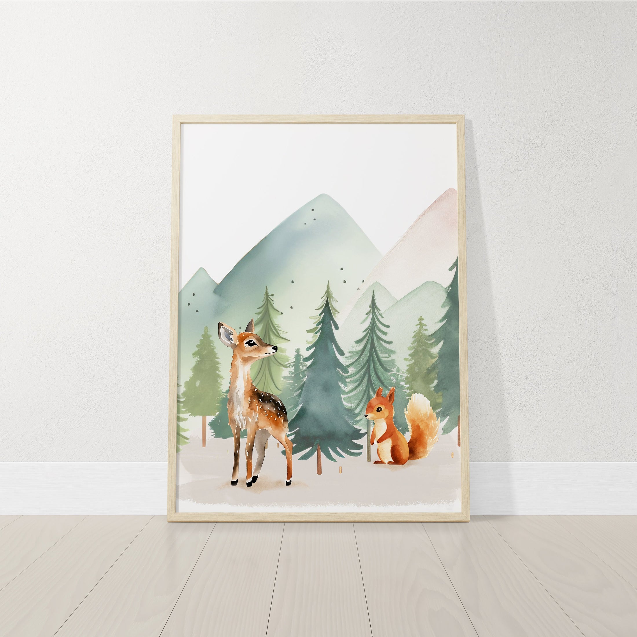 Set Of 3 Woodland Animal Nursery Prints, Green Forest Bedroom Decor Wall Art, Unisex Adventure Outdoor Playroom Posters, Mountain Pictures